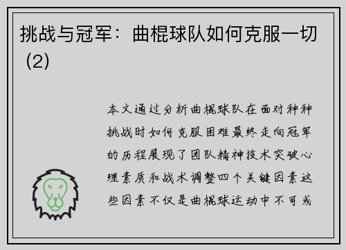 挑战与冠军：曲棍球队如何克服一切 (2)